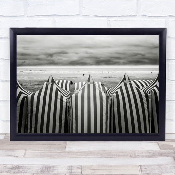 Beach Spain Black & White Coast Surfers Wall Art Print