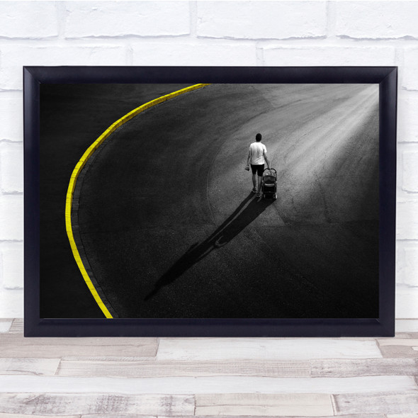 Curves Black White Yellow Person Shadow Wall Art Print