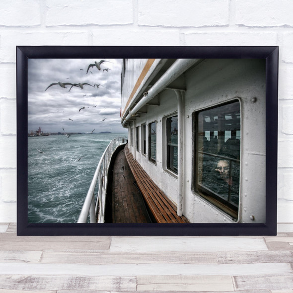 Ferry Stories boat seagull water travel Wall Art Print