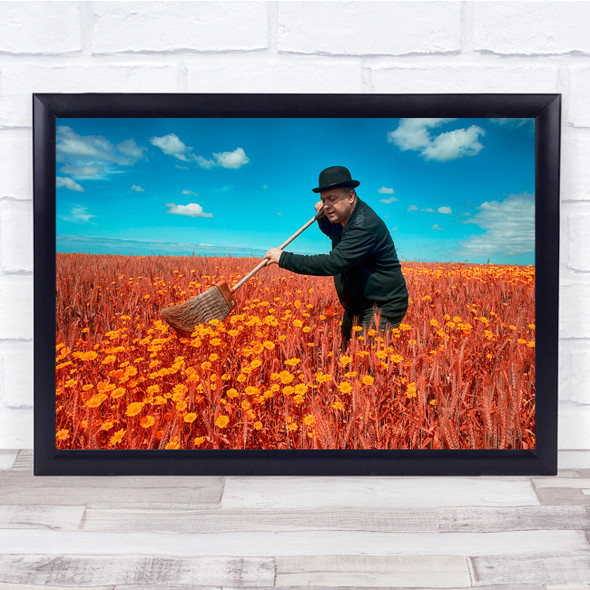 landscape poppy meadow broom blue skies Wall Art Print