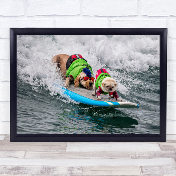 Mohawk Dogs Surfing Waves Brave Awesome Wall Art Print