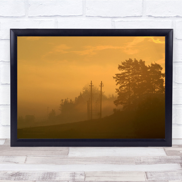 Morning Mist Trees Sunrise Orange Poles Wall Art Print