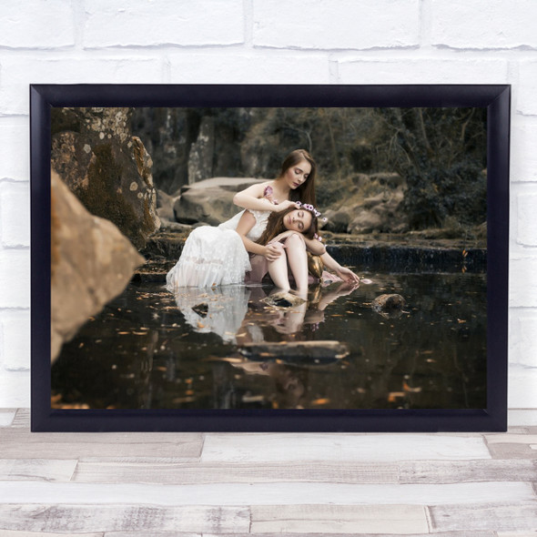 Muses Girl resting head lake reflection Wall Art Print