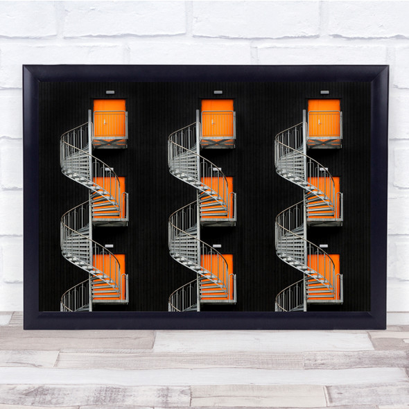 Orange Staircase Industry Trio Abstract Wall Art Print