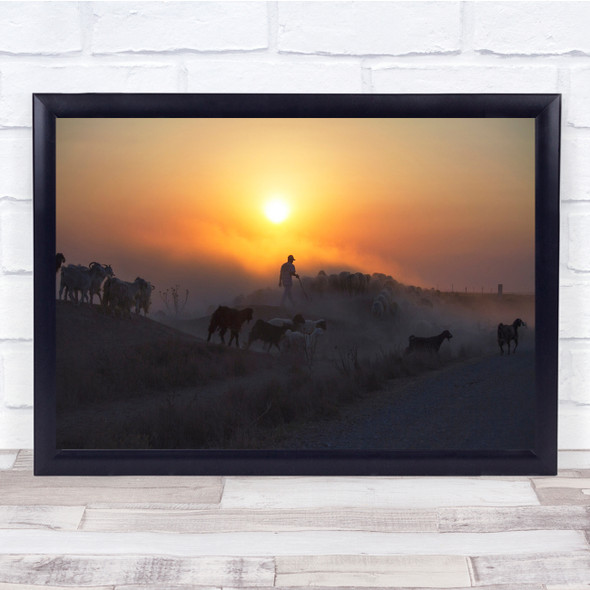 Shepherd Goats Cattle Livestock sunrise Wall Art Print