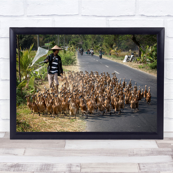 The Herder And Brown Ducks Animals road Wall Art Print