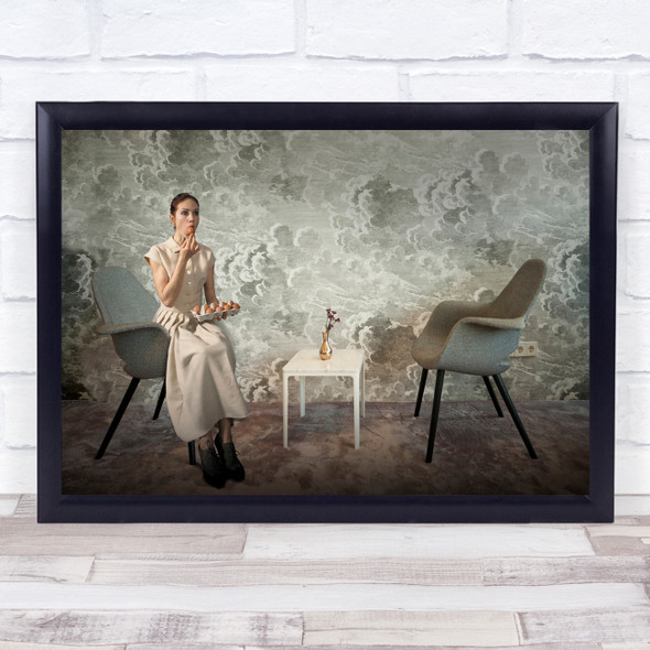 The Hungry Eggeater woman sitting chair Wall Art Print