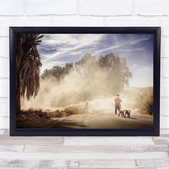 Trasumancia Sheep in smoke man and dogs Wall Art Print