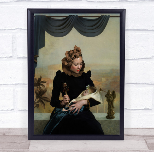 woman in black dress holding baby royal Wall Art Print