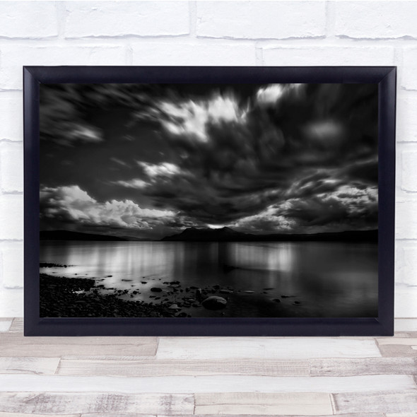 black and white sea scape storm clouds Wall Art Print