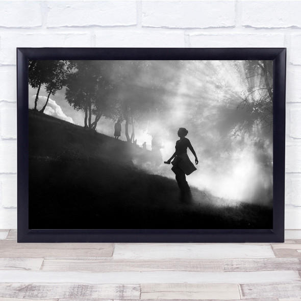 Dense Fog Girl Light Shine Black White Wall Art Print