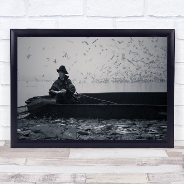 Fishing boat caught Net flock of birds Wall Art Print