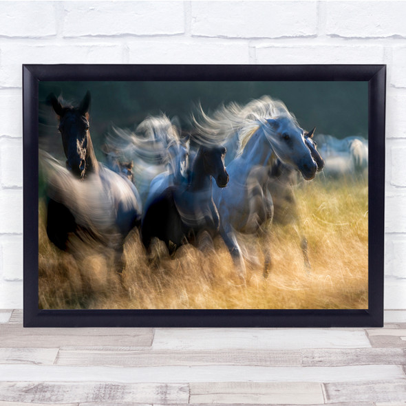 Horses Blurry Rush Speed Galloping Run Wall Art Print