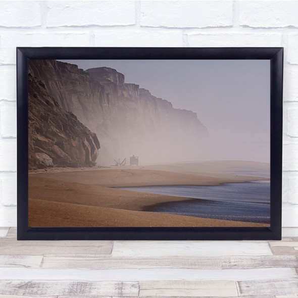 Landscape Beach Coastal Fog Brown Sand Wall Art Print