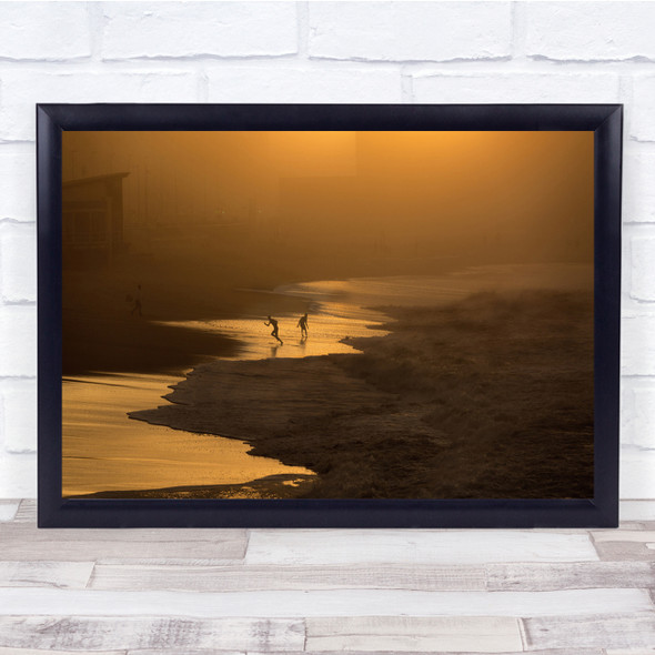 Landscape Silhouette Action Beach Gold Wall Art Print
