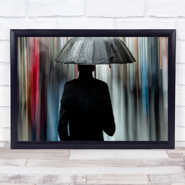 Man silhouette umbrella blurry colours Wall Art Print