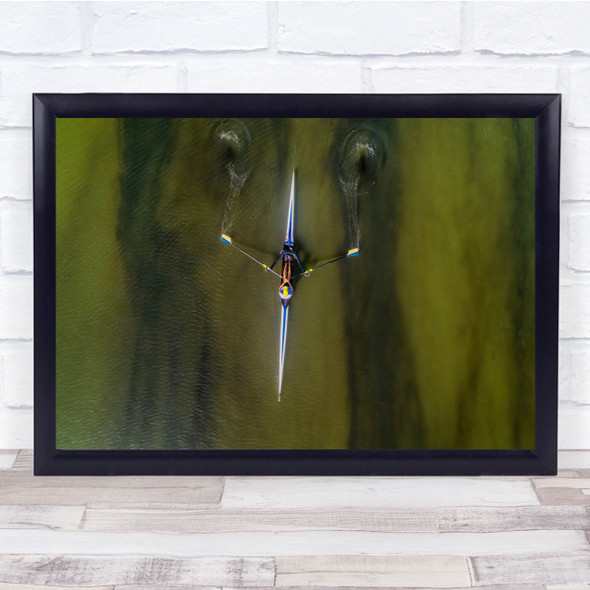 Rowing Drone Aerial Green Boats Action Wall Art Print