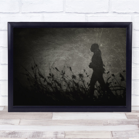 Shadow girl Walking Plants Black White Wall Art Print