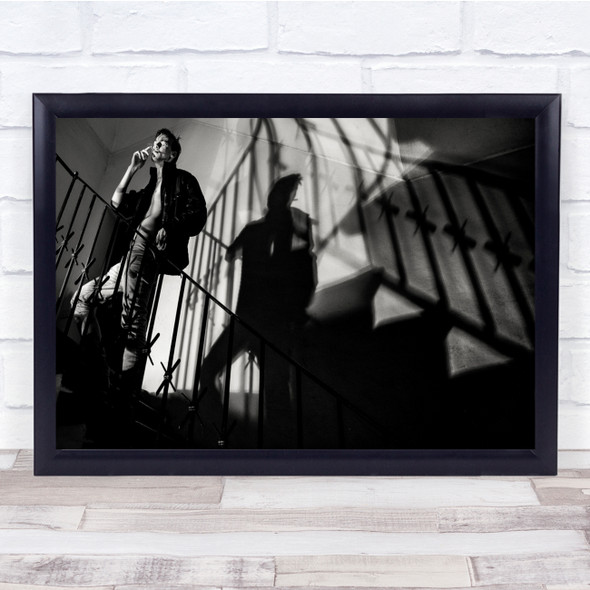 Waiting At The Stairs man on the phone Wall Art Print