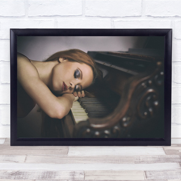 Woman sleeping on piano makeup vintage Wall Art Print