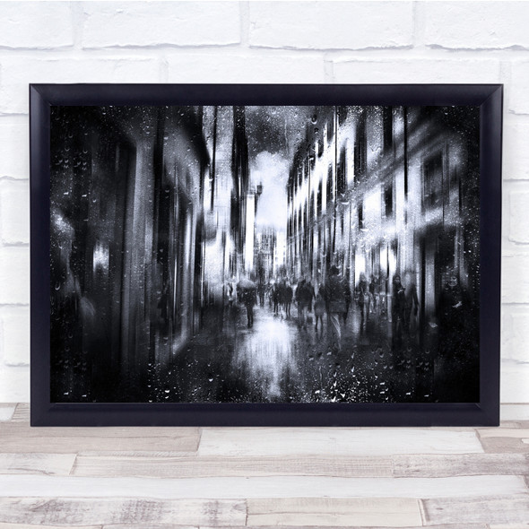 A Rainy Day Window blurry Black White Wall Art Print