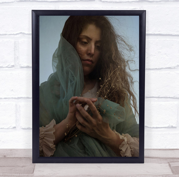 Cybele woman in wind green silk scarf Wall Art Print