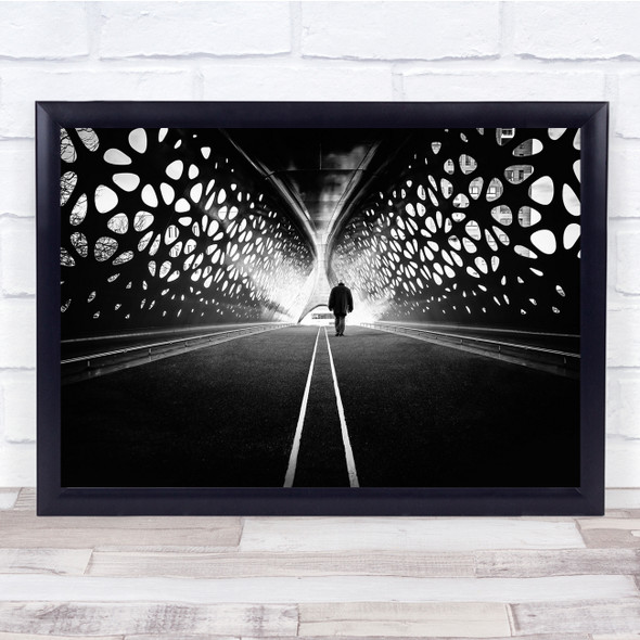 Man Walking Road Patterns Black White Wall Art Print