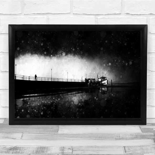 Mosquitos On The Pier black and white Wall Art Print
