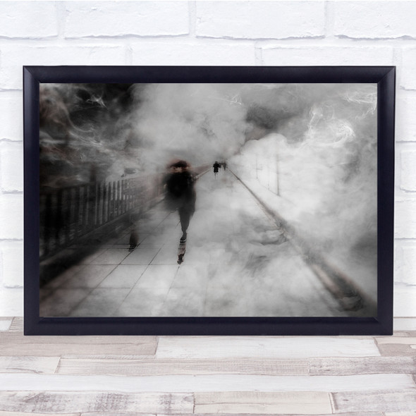 Smoke Walk Pedestrian black and white Wall Art Print