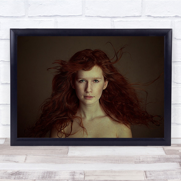 Woman red hair messy stare half naked Wall Art Print