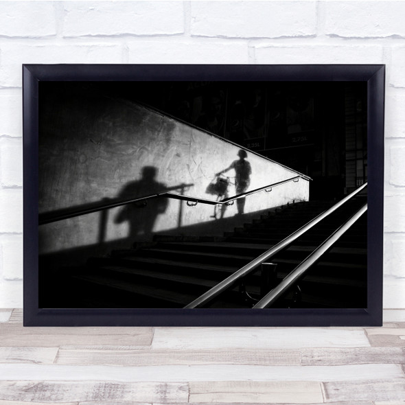 Bike Romance Shadow Stairs hand rail Wall Art Print