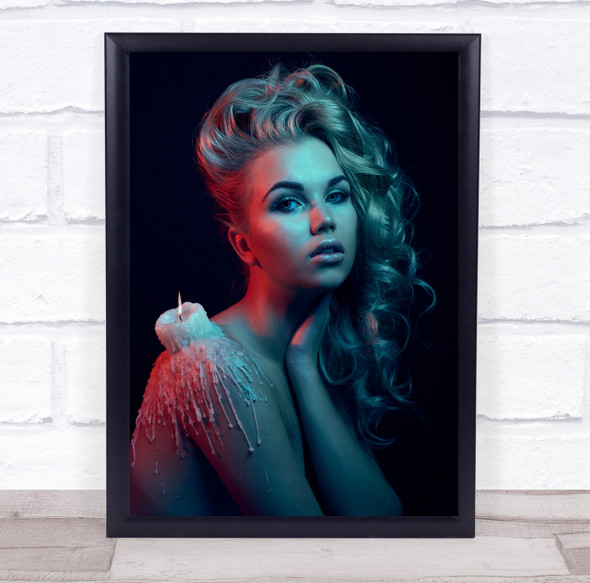 Candlelight wax melt girl curly hair Wall Art Print