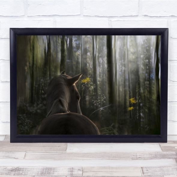 Close up Horse Forest yellow flowers Wall Art Print