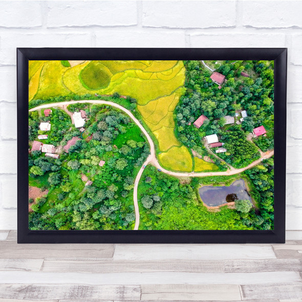 Intersection Road Countryside Houses Wall Art Print