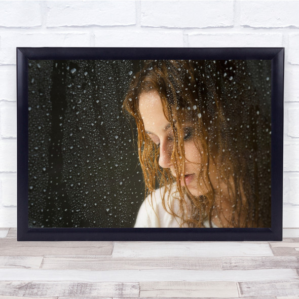 Nika Woman sad expression rain drops Wall Art Print