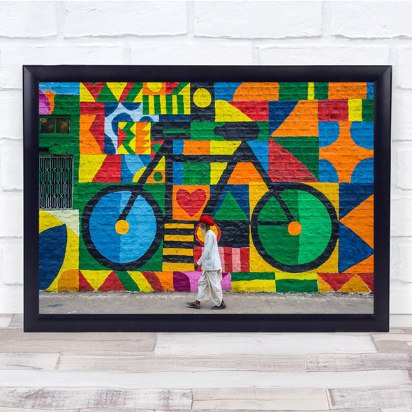 Wall Mural Colourful Hat Bicycle Man Wall Art Print