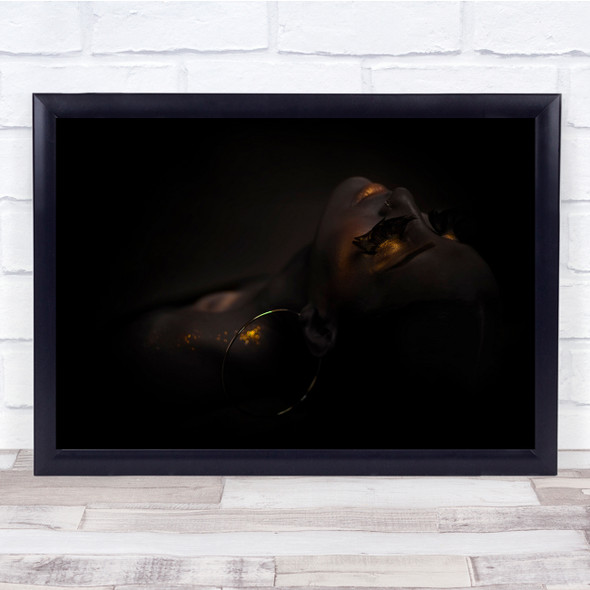 woman face dark gold yellow sleeping Wall Art Print