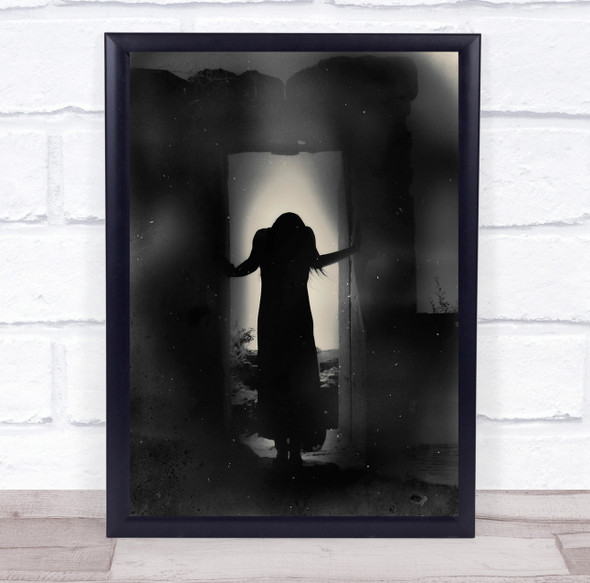 woman silhouette eerie stone doorway Wall Art Print