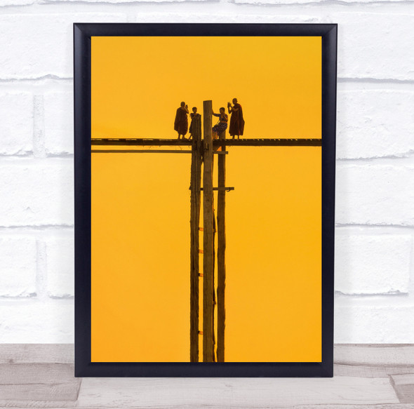 Acrobatics yellow wooden pole woman Wall Art Print