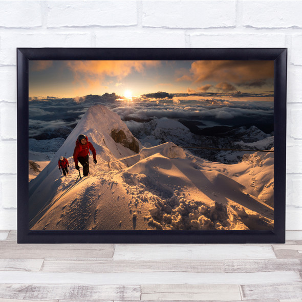 Alpinemputains Sunrise Hiker winter Wall Art Print