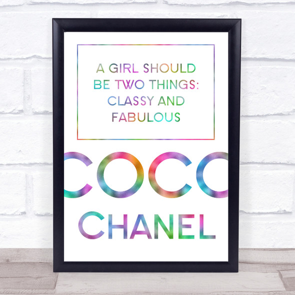 Rainbow Coco Chanel Classy & Fabulous Quote Wall Art Print