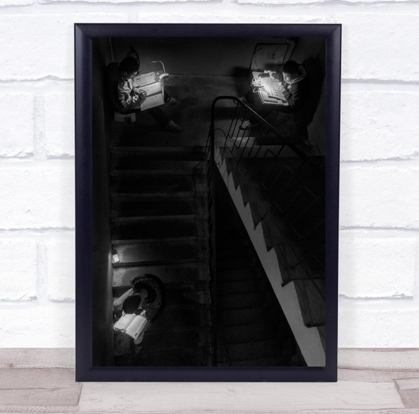 Chinese Students At Night staircase Wall Art Print