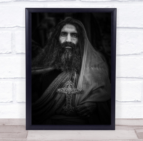 Jesus man with cross necklace robes Wall Art Print