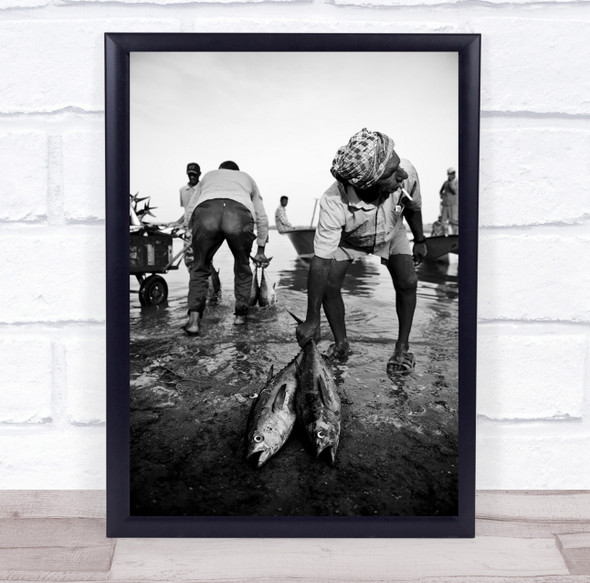 Fisher Man workers black and white Wall Art Print