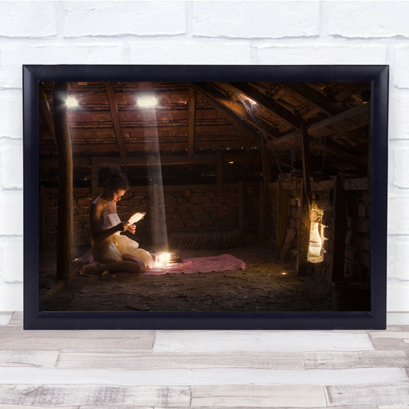 Letters She Loved barn light woman Wall Art Print