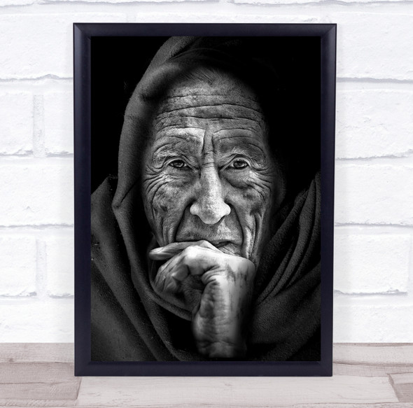 Monk old robe wrinkly person stare Wall Art Print
