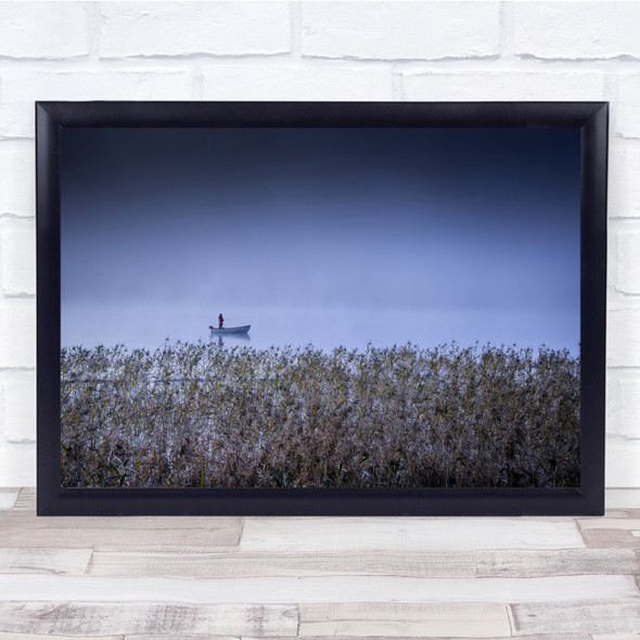 Panoramic Fisherman Boat Reed Mist Wall Art Print