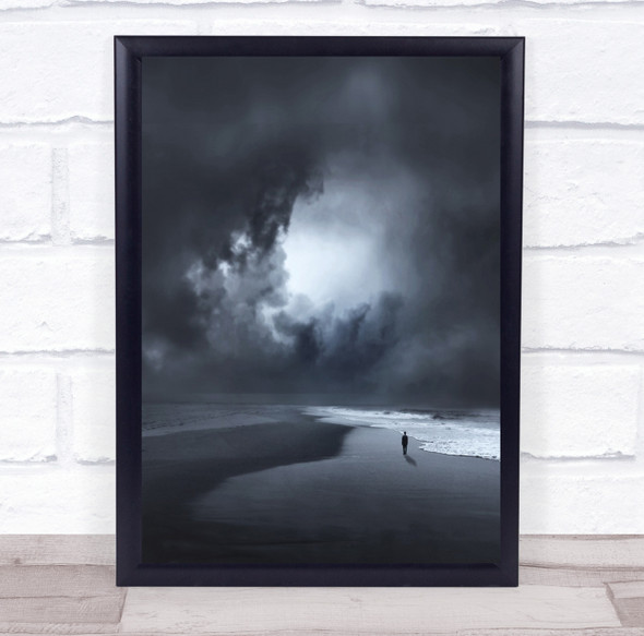 Beach walk person clouds overcast Wall Art Print