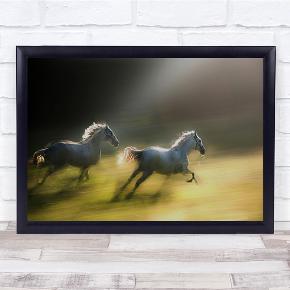 Gilded Path galloping horses Blur Wall Art Print