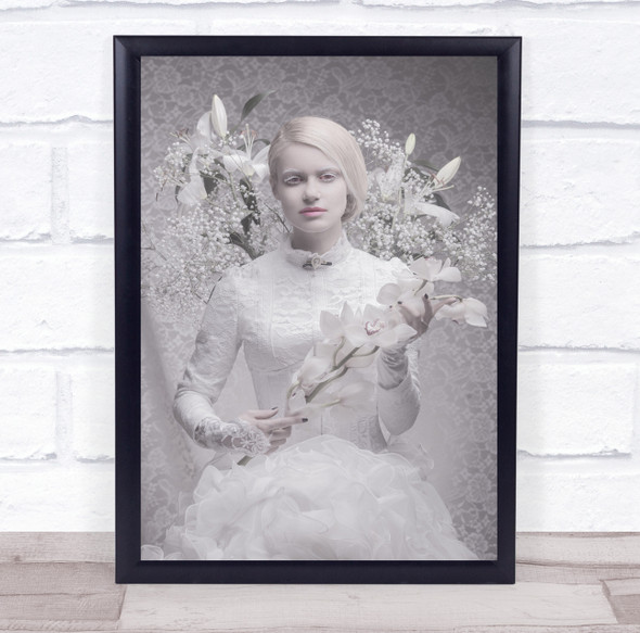 Ice Queen woman pale floral dress Wall Art Print